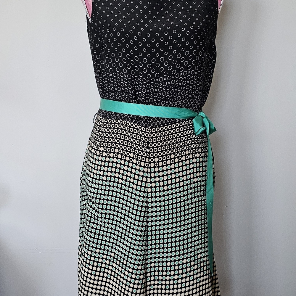 Harve Benard Black and Teal Polka Dot Midi Dress
